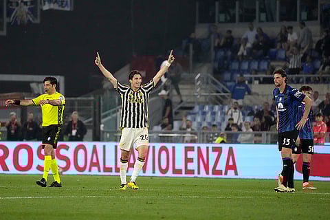 Fabio Miretti celebrates team's win